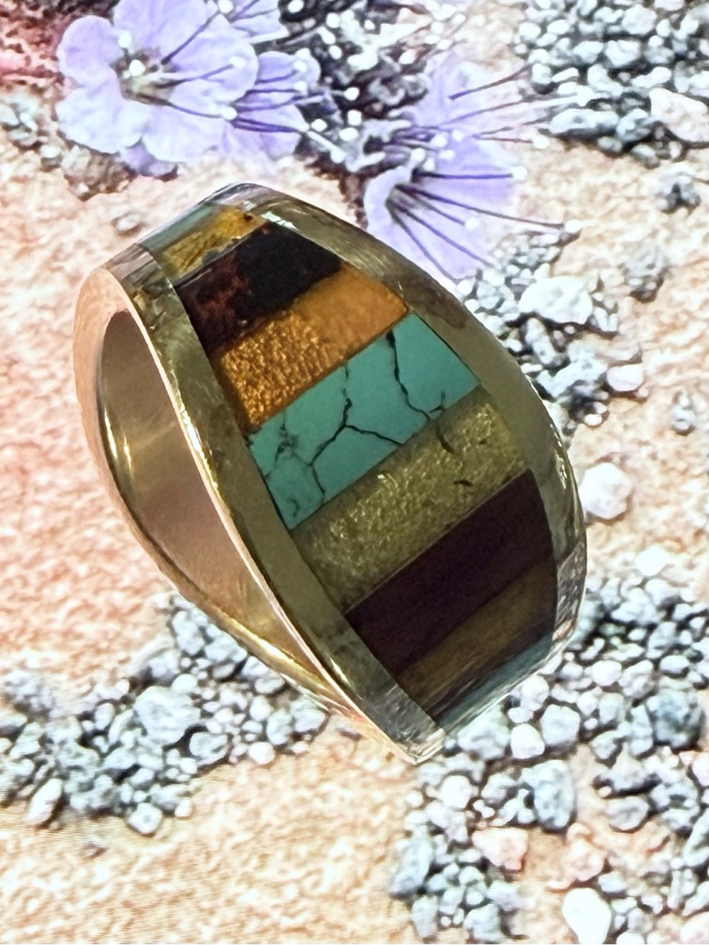 A Vintage Gorgeous Native American Ring. With Baltic Amber & Crushed Turquoise